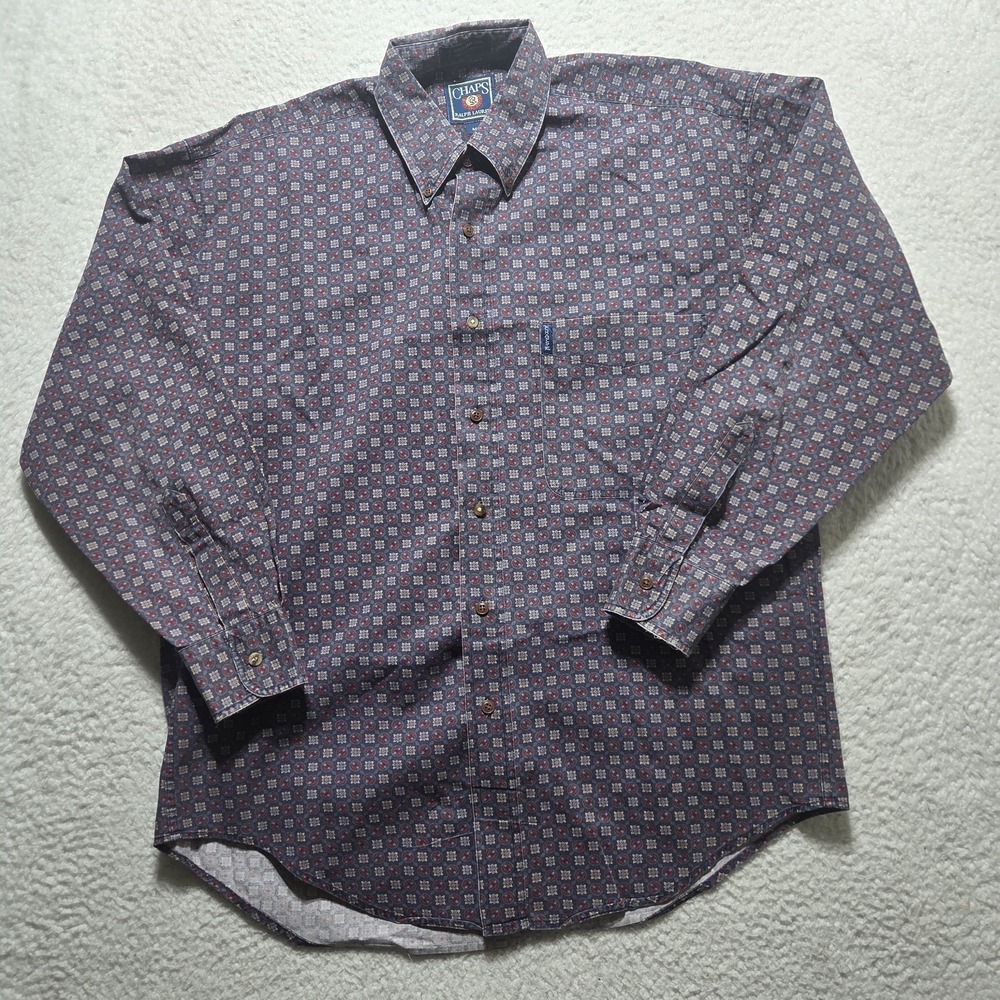 VTG Chaps Ralph Lauren geometric Button Down Long Sleeve Shirt Size Medium